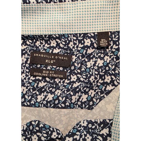 Shaquille O'Neal XLG Big Fit Cooling‎ Dress Shirt Blue Floral 18.5 36/36 XL - Picture 3 of 5